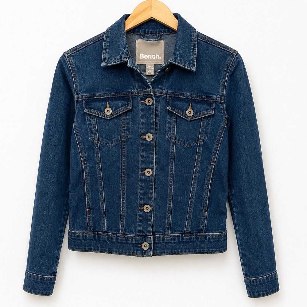 Bench Womens Dark Wash Stretch Denim Trucker Jacket Blue Size Small NWT